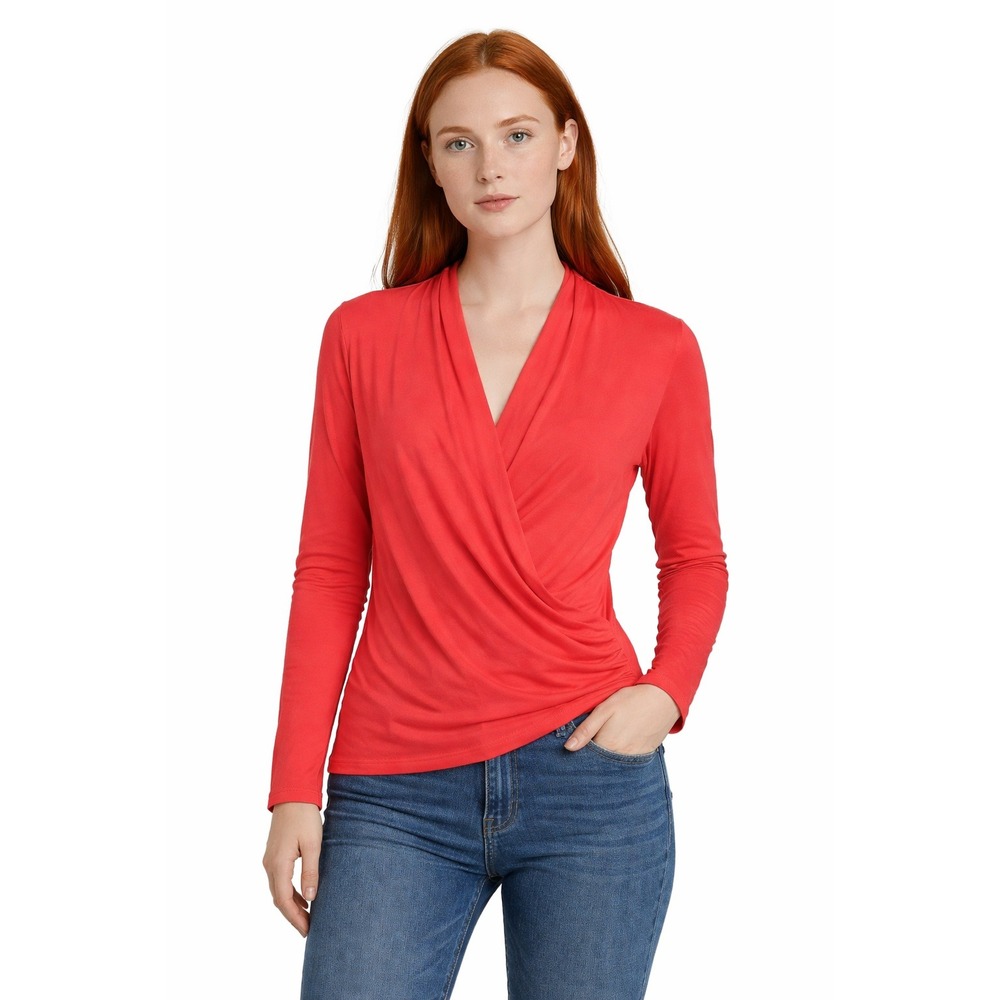 Maeve Anthropologie Top Women's Size XS Red Wrap Long‎ Sleeve Jersey Blouse